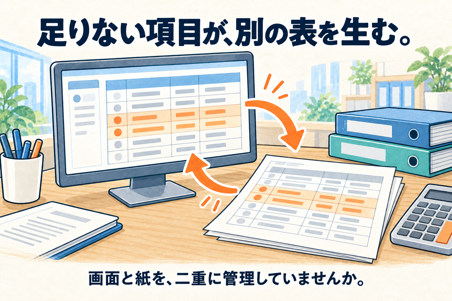 既製品の画面に無い項目を、別の紙や表で持っている