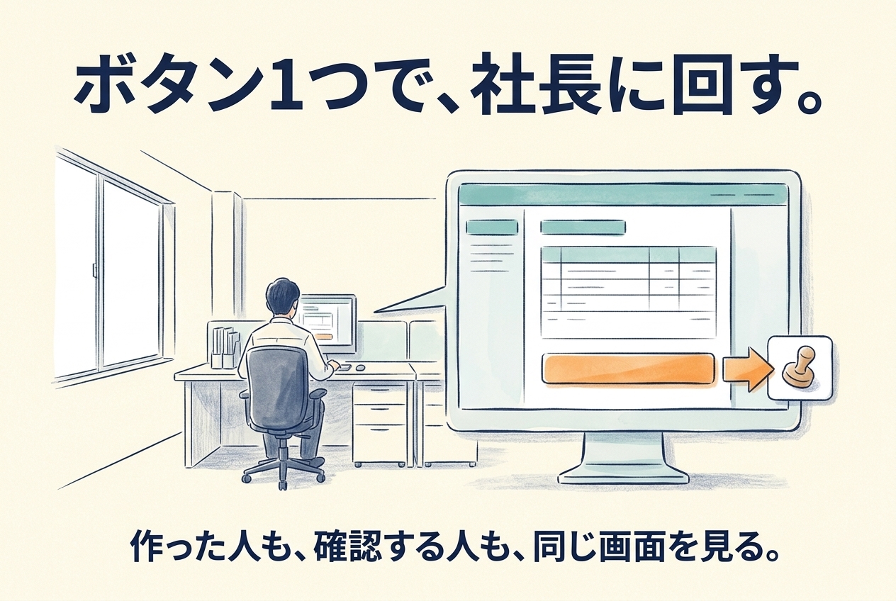 ボタン1つで、作った見積を社長の確認に回す